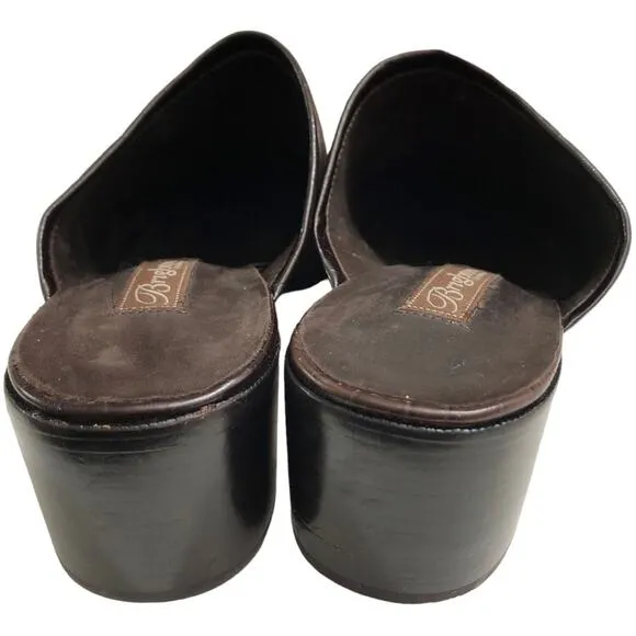 Brighton Fiona Brown Embroidered Slip On Mules 8 EUC