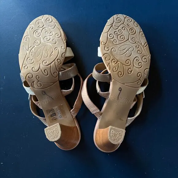 Brighton Rebel Neutral Slip On Kitten Heel Sandals Strappy Tan Formal Shoes 8M
