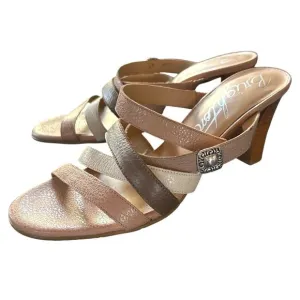 Brighton Rebel Neutral Slip On Kitten Heel Sandals Strappy Tan Formal Shoes 8M