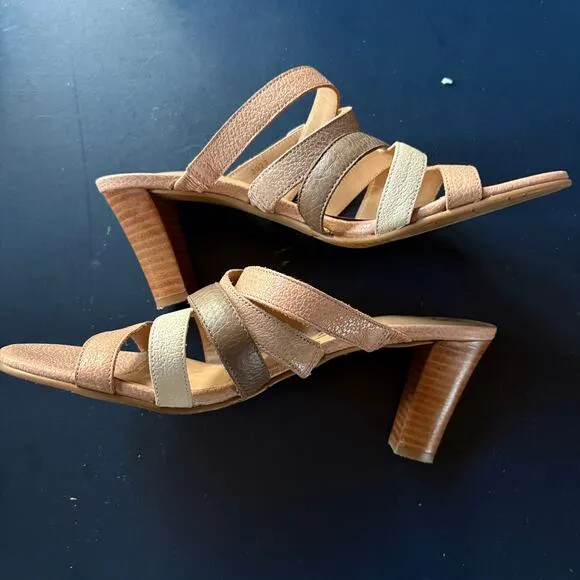 Brighton Rebel Neutral Slip On Kitten Heel Sandals Strappy Tan Formal Shoes 8M