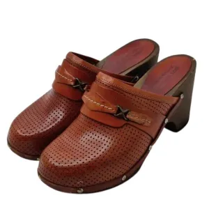 Brown leather wooden Clog sz 8