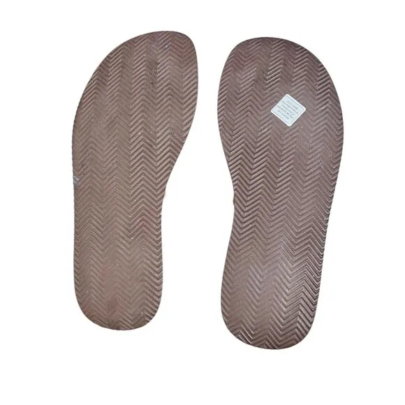 Brunello Cucinelli Leather Striped Flip Flops Men's Size 13 Neutral Tones