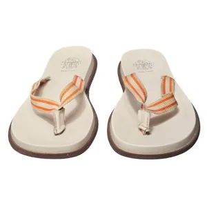 Brunello Cucinelli Leather Striped Flip Flops Men's Size 13 Neutral Tones