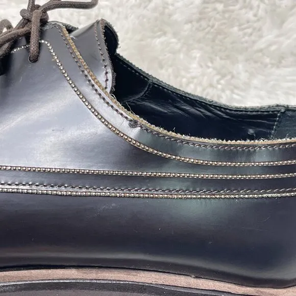 Brunello Cucinelli Women’s Dark Brown Lace Up Oxfords Leather Shoes Size 38