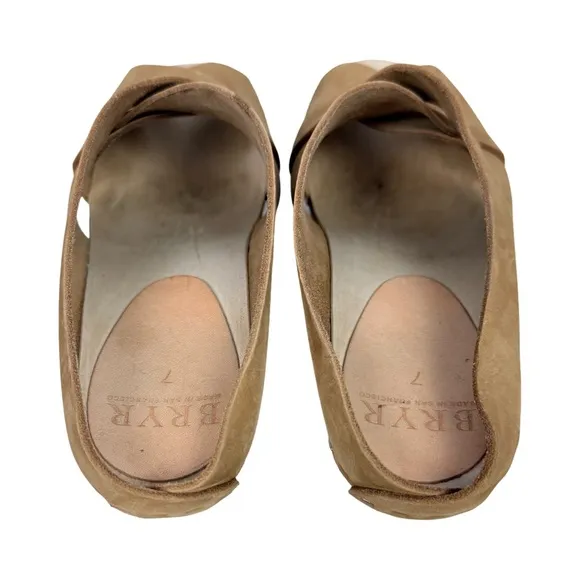 BRYR Sybil Leather Clogs Women's Tan Heeled Mules Wooden Platform