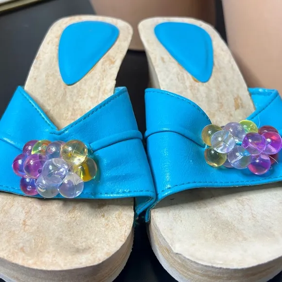Bubblegum sandals vintage 80s 90s blue studded wedge heeled slides blue y2k