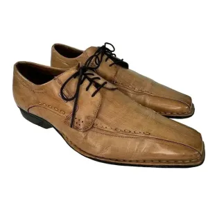 Bugatti Italian Tan Leather Lace-Up Dress Preppy Luxury Oxfords Size 9.5