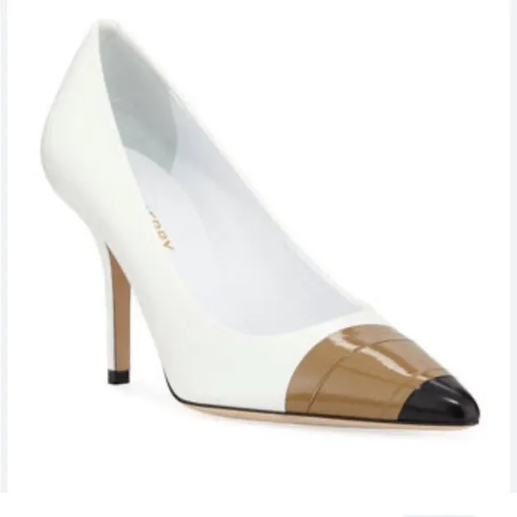Burberry Annalise Mixed-Media Runway Pumps, Optic White Size 40