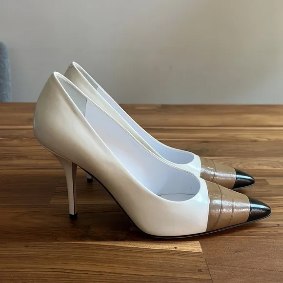 Burberry Annalise Mixed-Media Runway Pumps, Optic White Size 40