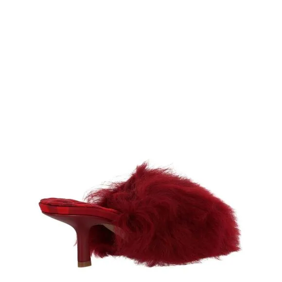 Burberry Jackie Shearling Mules Red Womens