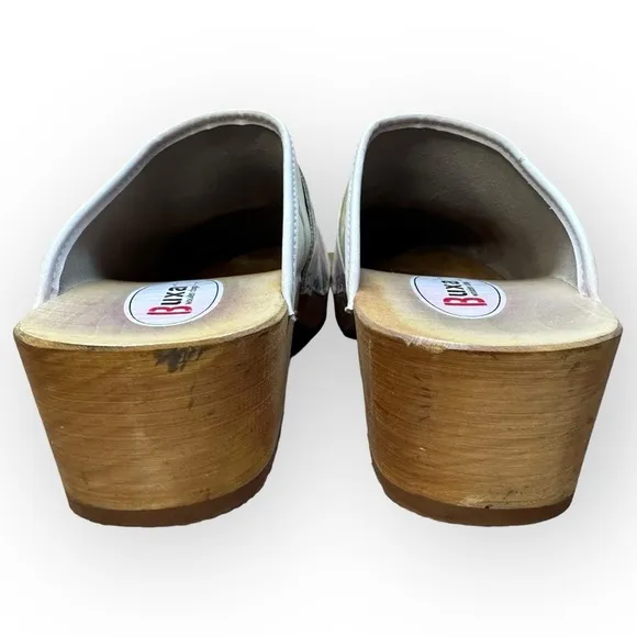 Buxa Floral Leather Clogs Wooden Sole Slip-On Round Toe Shoes Size 41