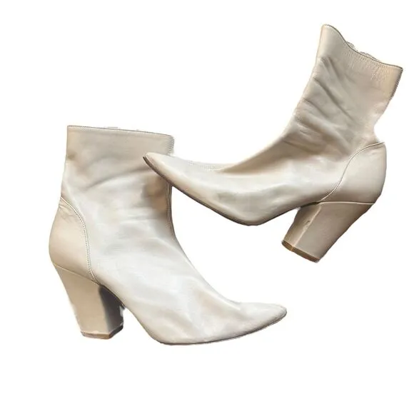 BY FAR Pointed Toe Leather Boots Cream‎ Sz 38 (US 8)