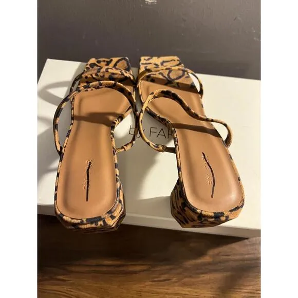 BY FAR TANYA LEOPARD PRINT SUEDE HEELED STRAPPY SANDAL/MULES EUR 38 US SZ 8