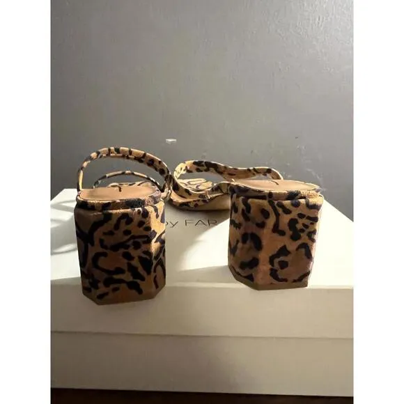 BY FAR TANYA LEOPARD PRINT SUEDE HEELED STRAPPY SANDAL/MULES EUR 38 US SZ 8