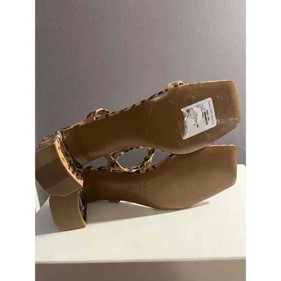 BY FAR TANYA LEOPARD PRINT SUEDE HEELED STRAPPY SANDAL/MULES EUR 38 US SZ 8