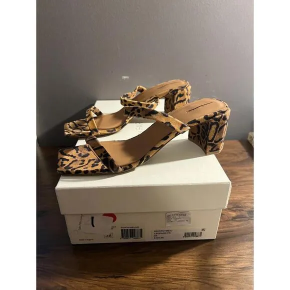 BY FAR TANYA LEOPARD PRINT SUEDE HEELED STRAPPY SANDAL/MULES EUR 38 US SZ 8