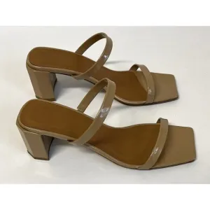 By Far Tanya Patent Leather Mules Neutral Tan Sandals US 9/IT39