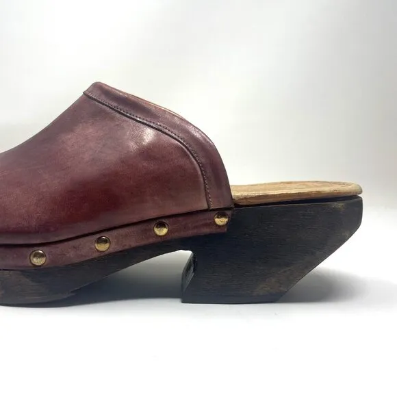 Caligula Burgundy Leather Clogs Size 38 8