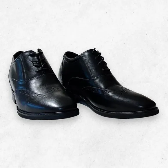 Calto Mens G51123 Black Leather Almond Toe Lace Up Elevator Oxford Shoe Size 6.5
