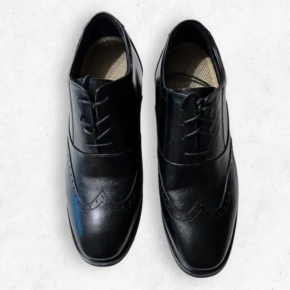 Calto Mens G51123 Black Leather Almond Toe Lace Up Elevator Oxford Shoe Size 6.5