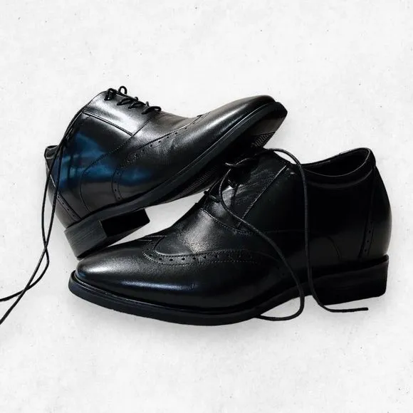 Calto Mens G51123 Black Leather Almond Toe Lace Up Elevator Oxford Shoe Size 6.5
