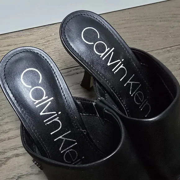 Calvin Klein Odina Sculpted Heel Pointed Toe Dress Mules in Black