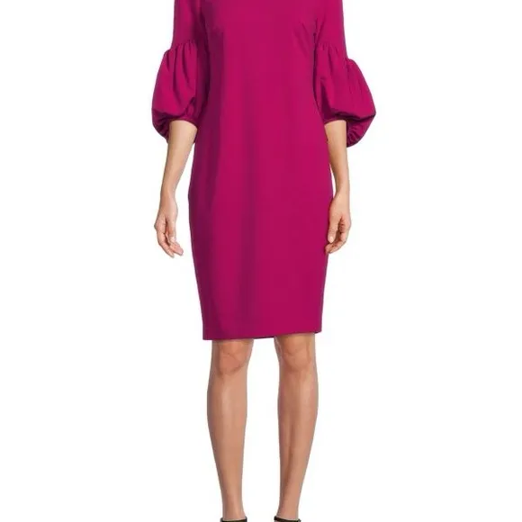 CALVIN KLEINPuff-sleeve Sheath DressIn Boysenberry Size 10 puff sleeves