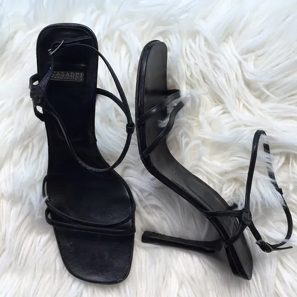 CASADEI Black Leather Strappy Heels