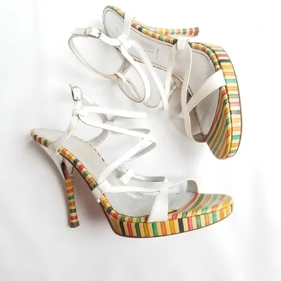 Casadei Made in Italy Strappy Stiletto Heels Rainbow Colorful 9