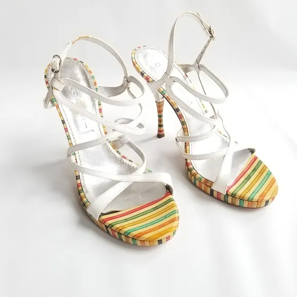 Casadei Made in Italy Strappy Stiletto Heels Rainbow Colorful 9