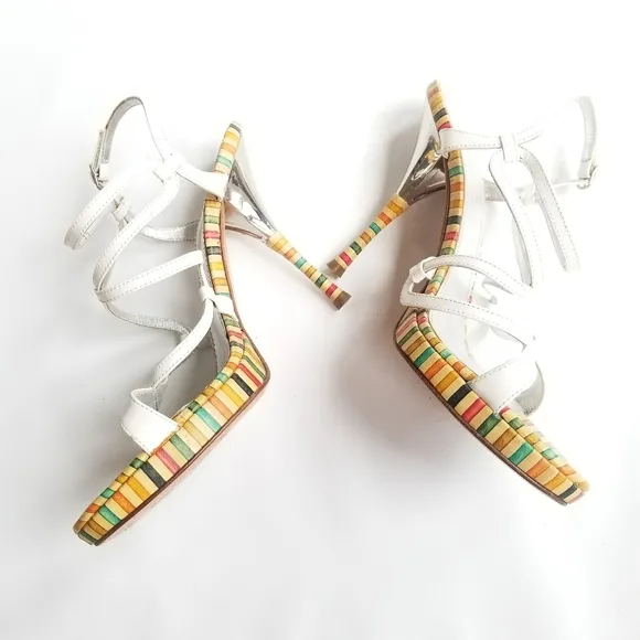 Casadei Made in Italy Strappy Stiletto Heels Rainbow Colorful 9