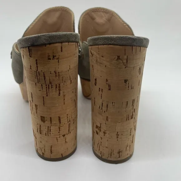 Casadei Suede Tassel Cork Mules Platform Olive Green EXCELLENT CONDITION!