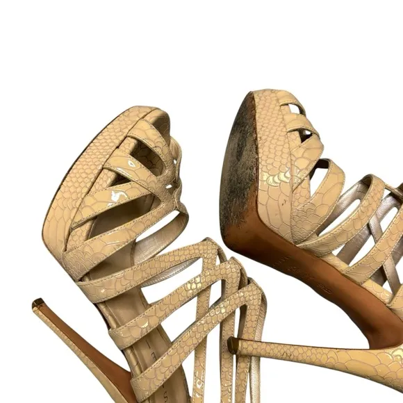 CASADEI Women's Beige Leather Strappy Open Toe Platform Sandal Heels Size 10B