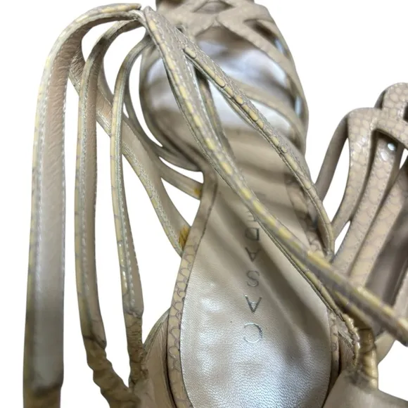 CASADEI Women's Beige Leather Strappy Open Toe Platform Sandal Heels Size 10B