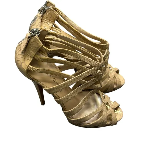 CASADEI Women's Beige Leather Strappy Open Toe Platform Sandal Heels Size 10B