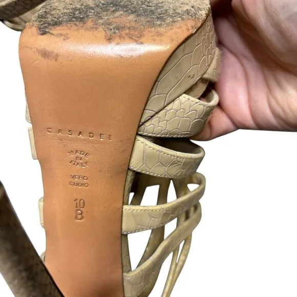 CASADEI Women's Beige Leather Strappy Open Toe Platform Sandal Heels Size 10B