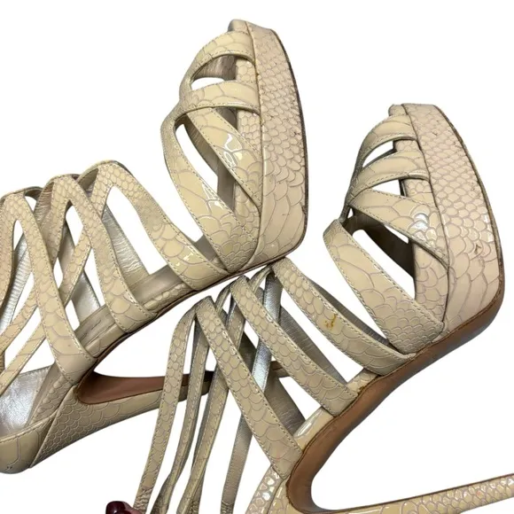 CASADEI Women's Beige Leather Strappy Open Toe Platform Sandal Heels Size 10B