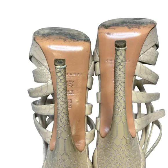CASADEI Women's Beige Leather Strappy Open Toe Platform Sandal Heels Size 10B