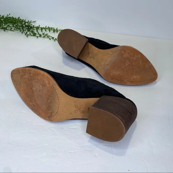 Caslon Black Suede Leather Pointed Toe Stacked Heel Mules Size 9M