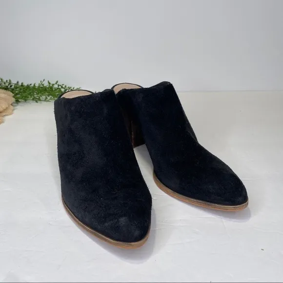 Caslon Black Suede Leather Pointed Toe Stacked Heel Mules Size 9M