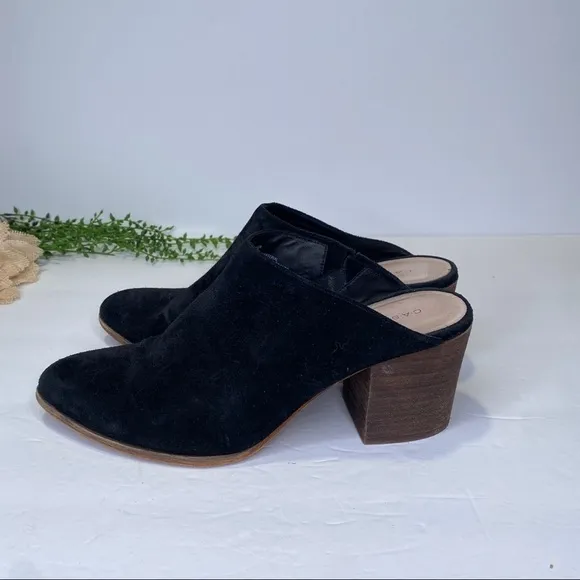 Caslon Black Suede Leather Pointed Toe Stacked Heel Mules Size 9M