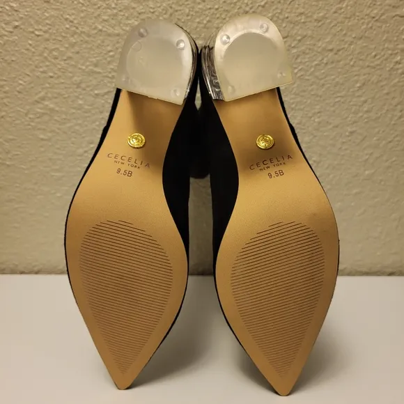 Cecelia New York Black &amp; Gold Emmie Pointed Toe Ankle Booties Size 9.5B