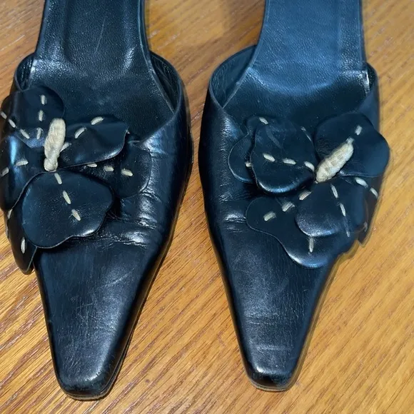 celine vintage black pointed toe mules 39