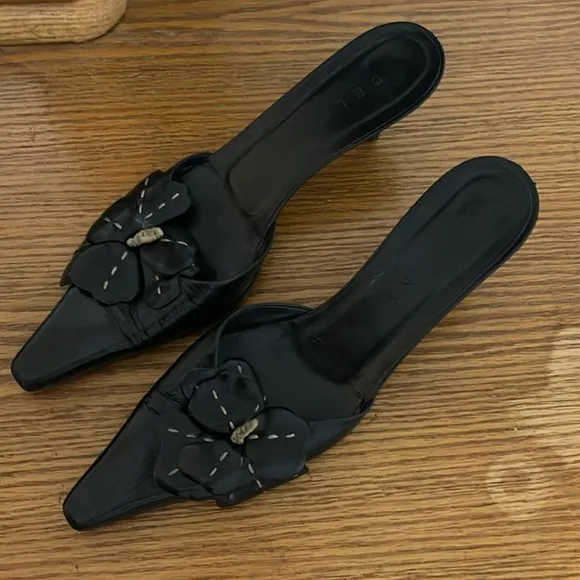 celine vintage black pointed toe mules 39