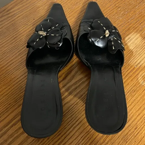 celine vintage black pointed toe mules 39