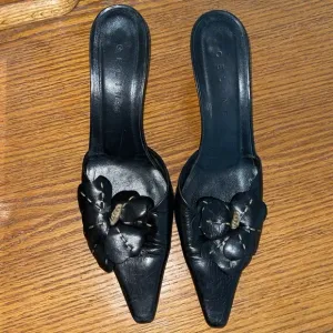 celine vintage black pointed toe mules 39