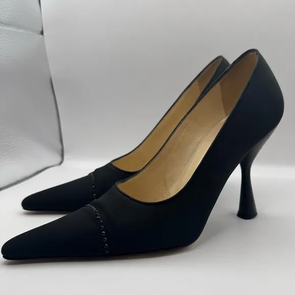 CHANEL Black Crepe Satin Pointed ToePumps- Size 37