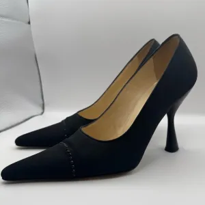 CHANEL Black Crepe Satin Pointed ToePumps- Size 37