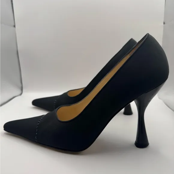CHANEL Black Crepe Satin Pointed ToePumps- Size 37