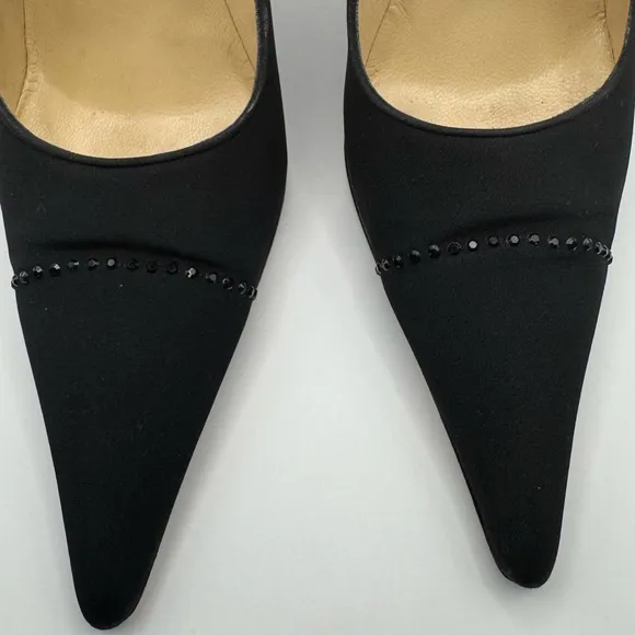 CHANEL Black Crepe Satin Pointed ToePumps- Size 37
